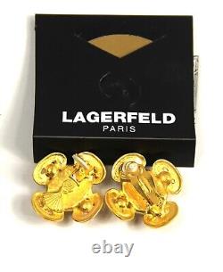 ESTATE VINTAGE Jewelry KARL LAGERFELD MALTESE CROSS CLIP EARRINGS ON CARD