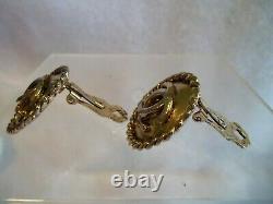 Early Chanel CC Logo Gold Plated Round Clip Back Earrings Vintage Authenic