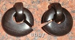 Early Vintage Gerda Lynggaard MONIES Copenhagen EBONY Wood Clip 2 Hoop Earrings