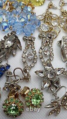 Earrings Lot Vintage Modern Rhinestones Sterling Silver Crystals Clip-On Pierced