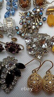 Earrings Lot Vintage Modern Rhinestones Sterling Silver Crystals Clip-On Pierced