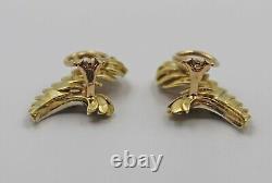 Erwin Pearl 18K Yellow Gold Diamond Feather Leaf Clip Vintage Earrings