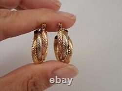 Estate Vintage 14K Three Tone Gold Plated Unquie Infinity Clip-On Hoop Earrings