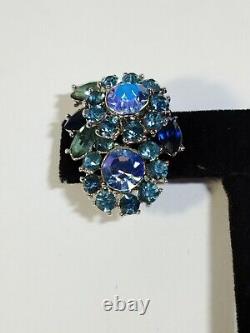 Exquisite Vintage Crown Trifari Clip Earrings Various Blues Rhinestone/Crystal