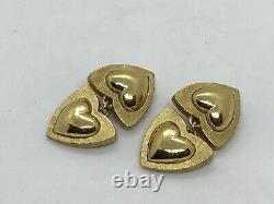 FAB! Vintage ESCADA Runway Couture Gold Plated Drop Heart Clip on Earrings
