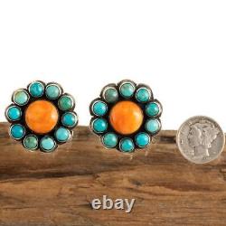 FEDERICO JIMENEZ Earrings CLIPS Turquoise Orange Spiny Oyster Shell CLUSTERS