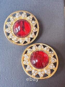 FENDI Red Glass Cabochon Vintage clip Earrings Designer