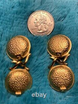 Fendi Vintage Gold Plate Clip Dangle Earrings Double Fendi Logos