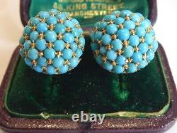 Fine Pair Antique Gold Set Turquoise Clip On Earrings