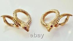 Fine Vintage 9ct Gold Ruby Snake Motif Clip-on Earrings c1956 by Cropp & Farr