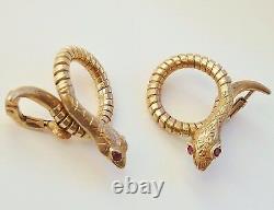 Fine Vintage 9ct Gold Ruby Snake Motif Clip-on Earrings c1956 by Cropp & Farr