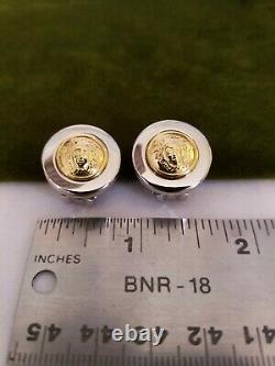 GIANNI VERSACE Vintage New Old Stock Medusa Head Gold/Silver Tone Clip Earrings