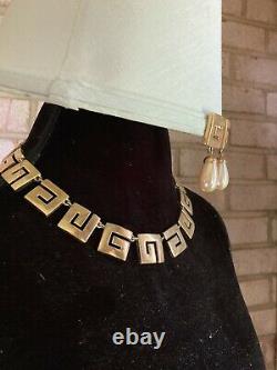 GIVENCHY Necklace & Clip Earrings Set, Vintage Jewelry, Designer G Logo Runway