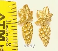 GIVENCHY Rare Vintage Textured Grapes Drop Gold Clip Earrings