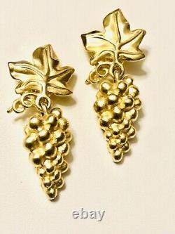 GIVENCHY Rare Vintage Textured Grapes Drop Gold Clip Earrings
