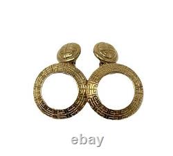 GIVENCHY Vintage Logo Dangle Earrings Clip on Fashion Jewelry Gold RankAB