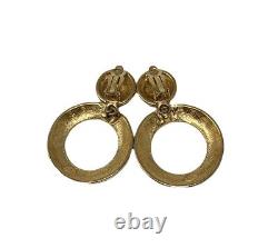 GIVENCHY Vintage Logo Dangle Earrings Clip on Fashion Jewelry Gold RankAB