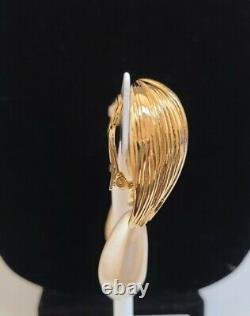 GIVENCHY Vintage Signed Gold Tone Dangling Pearl Clip Big Earrings