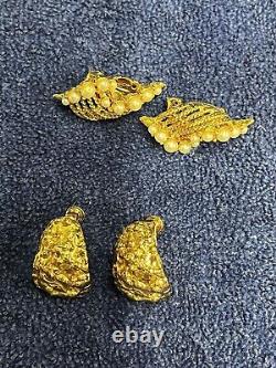 GORGEOUS GOLD 15 pair Vintage Earrings Monet Napier Trifari clip on screw back
