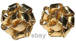 Gay Boyer Large Vintage Gold Tone Sculptural Ribbon Design Chunky Clip Earrings