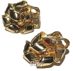 Gay Boyer Large Vintage Gold Tone Sculptural Ribbon Design Chunky Clip Earrings