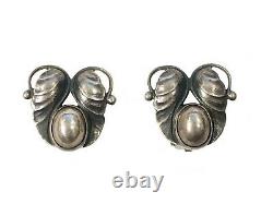 Georg Jensen Denmark Vintage Hammered Leaf Earrings