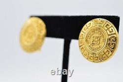 Givenchy 4G Logo Signed Clip Earrings Gold Coin Medallion Vintage Runway BinZ