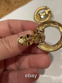 Givenchy Bijoux Paris NY Gold Logo Vintage RARE Door Knocker Clip On Earrings