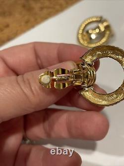Givenchy Bijoux Paris NY Gold Logo Vintage RARE Door Knocker Clip On Earrings