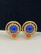 Givenchy Cabochon Clip Earrings Clear Blue Vintage Signed J109