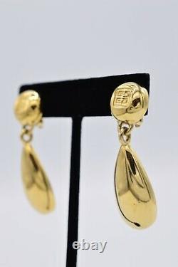 Givenchy Clip Earrings 4G Logo Gold Drop Dangle Vintage Signed Runway 80s BinH