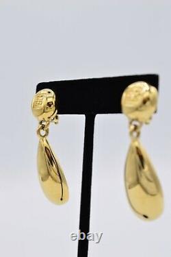 Givenchy Clip Earrings 4G Logo Gold Drop Dangle Vintage Signed Runway 80s BinH