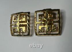 Givenchy Hammered Gold Vintage 80s Logo Monogram G Clip Estate Earrings Fabulous