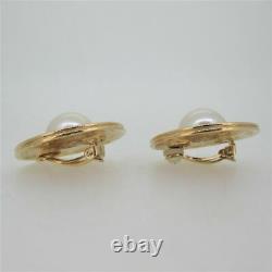 Givenchy Large Vintage Gold Tone Faux Pearl Logo Clip On Signed Earrings