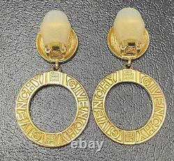 Givenchy Logo Knocker Clip On Earrings Vintage Estate Gold Tone Costume Jewelry