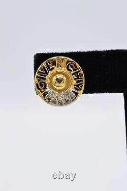 Givenchy Logo Signed Clip Earrings Gold Rhinestone Crystal Vintage Runway BinAE