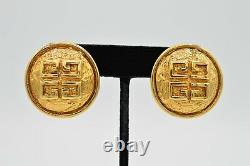 Givenchy Parfums 4G Logo Signed Clip On Earrings Gold Rare Vintage Runway BinH