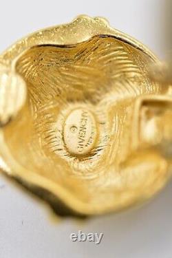 Givenchy Signed Clip Earrings Black Gold Enamel Ball Dangle Vintage Runway BinAB