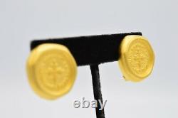 Givenchy Signed Earrings Clip Brushed Gold Medallion Vintage NOS BinW