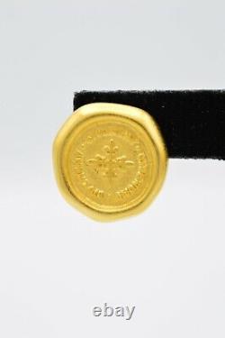 Givenchy Signed Earrings Clip Brushed Gold Medallion Vintage NOS BinW