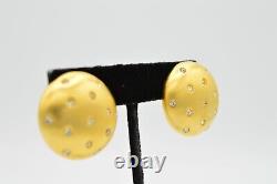 Givenchy Signed Earrings Clip Brushed Gold Rhinestone Chunky Vintage Runway BinH
