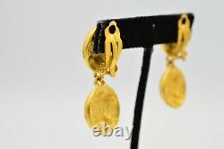 Givenchy Signed Earrings Clip Dangle Brushed Gold Rhinestone Vintage Runway 9I