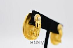 Givenchy Signed Vintage Clip On Earrings Brushed Gold Red Crystal Runway BinX
