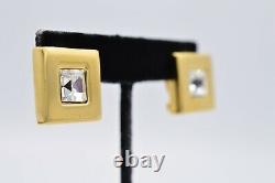 Givenchy Signed Vintage Statement Clip Earrings Gold Crystal Square Runway BinZ