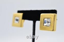 Givenchy Signed Vintage Statement Clip Earrings Gold Crystal Square Runway BinZ