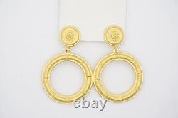 Givenchy Vintage Baroque Large Round Circle Hoop Chunky Drop Clip Earrings, Gold