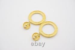 Givenchy Vintage Baroque Large Round Circle Hoop Chunky Drop Clip Earrings, Gold