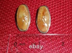 Givenchy Vintage Butterscotch White Amber Silver Tone Clip On Earrings