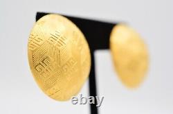 Givenchy Vintage Clip Earrings 4G Logo Brushed Gold Chunky Signed 1980s BinAE