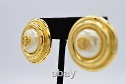 Givenchy Vintage Clip Earrings 4G Logo Gold Pearl Chunky Runway Signed BinAF